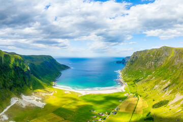 Wall Mural - scandinavia. norway. beach in the fjords. aerial view. traveling on the norwegian fjord. view of nat