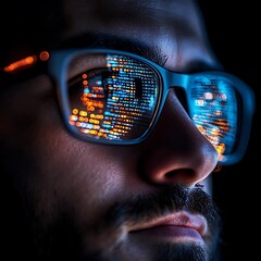 Man in Glasses with Reflected Programming Code - Photo