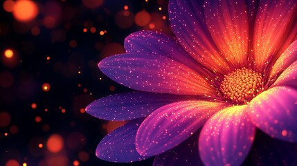 Canvas Print - A single flower with shimmering petals and a glowing center, illuminated by a soft, twinkling light.