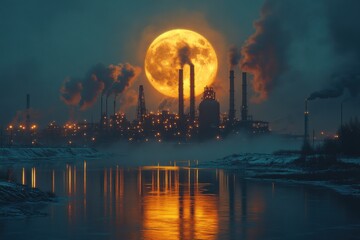 Wall Mural - Industrial Night with a Full Moon