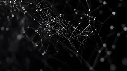 Abstract white network of lines and dots on black background
