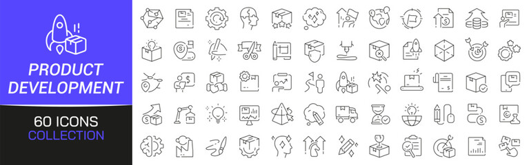 Aufkleber - Product development line icons collection. Thin outline icons pack. UI icon collection. Set of line web pictogram