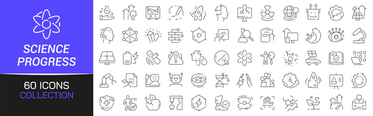 Poster - Science progress line icons collection. Thin outline icons pack. UI icon collection. Set of line web pictogram