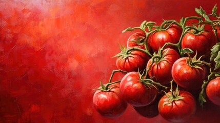 Bountiful tomatoes soar against a vibrant red backdrop