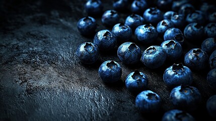 Wall Mural -   Blueberries on table, black background