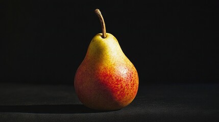 Wall Mural -   A detailed photo of a pear against a dark backdrop, featuring a subtle shadow of the fruit on one side