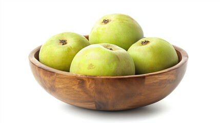  green apple gourd in wooden bowl isolated on white background