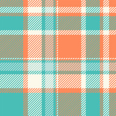 Comfortable textile check plaid, chic seamless vector tartan. Sofa pattern texture fabric background in teal and orange colors.