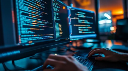 source code, programming code on a computer screen, developers working on codes, source code photo, 