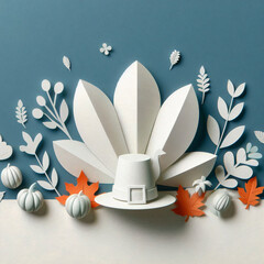 Wall Mural - Elegant Thanksgiving design featuring a pilgrim hat and seasonal decorations on a clean background