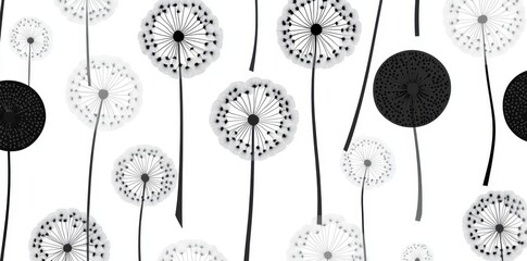 Poster - An elegant seamless background with hand drawn plants and seeds of a dandelion pattern