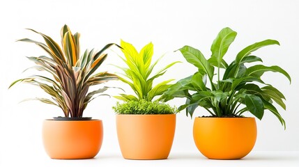 Canvas Print - Tropical house plant with orange color pots isolated on white background 