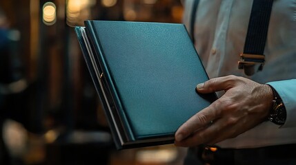 Sticker - Close-Up of a Man's Hand Holding a Bound Book