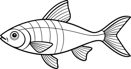 Neon Tetra fish line art vector illustration on black and white.