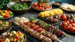 © PhotoVibe - Try this Arabic food with an array of appetizers on an old concrete backdrop. The meal is also Halal. Culture from Lebanon, Turkey, and Egypt, with grilled vegetables and a great view of the table.
