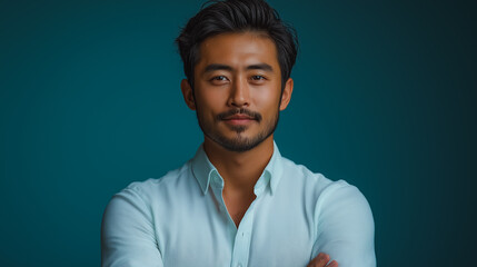 Sticker - A man with a beard and mustache is standing in front of a blue background