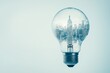 © Mark - A business innovation idea with a concept of transforming evolution urban smart energy city building traffic transportation into a light bulb to inspire a creative strategy management idea