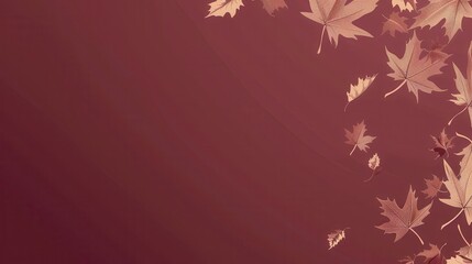 Modern fall banner, maroon background, falling leaves silhouette, spacious copy area on the side. 