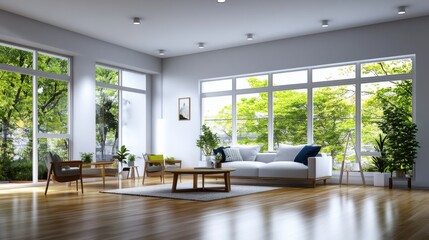 Wall Mural - Modern Living Room with Greenery and Natural Light