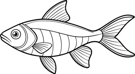 Neon Tetra fish line art vector illustration on black and white.