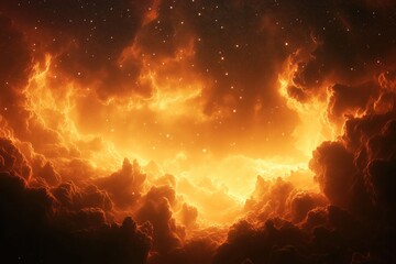 Wall Mural - A bright orange sky with clouds and stars