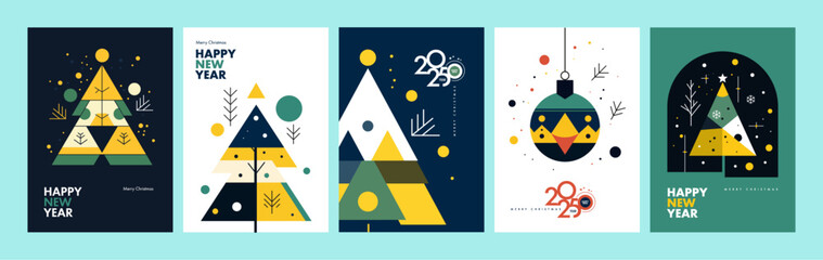 Series of Christmas cards with a tree on them. The cards are colorful and feature a variety of designs