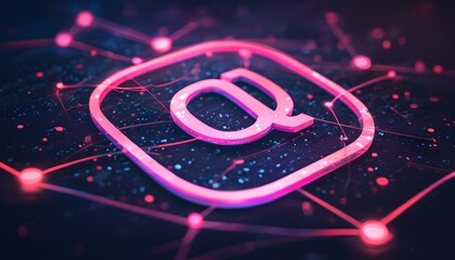 Glowing pink email icon crafted from connected lines and dots on a dark purple backdrop, representing the essence of digital communication