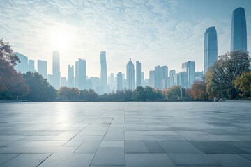 Wall Mural - city skyline with empty square, Generative AI