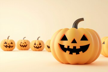 Halloween pumpkins isolated on a bright yellow background. Generative Ai