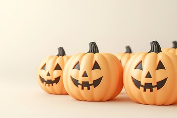 Halloween pumpkins isolated on a bright yellow background. Generative Ai