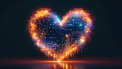 Wall Mural - Illuminated Heart of Technology: An Abstract Fusion of Love and Digital Connectivity