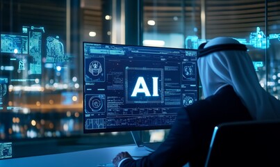 Man working on AI code on a computer.