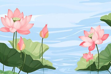 Wall Mural - Lotus flower floral, watercolor art design collection