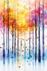 Wall Mural - Watercolor Forest Painting.