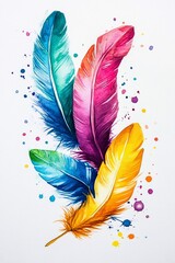 Poster - Watercolor Colorful Feathers with Splashes.
