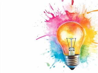 Aufkleber - Watercolor Light Bulb Illustration.