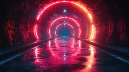 Wall Mural - futuristic neon light tunnel with dynamic glowing lines and shapes creating an exhilarating sense of