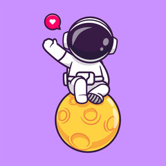 Wall Mural - Cute Astronaut Sitting On Moon And Waving Hand Cartoon
Vector Icon Illustration. Science Technology Icon Concept
Isolated Premium Vector. Flat Cartoon Style