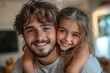 © Focal Imaging - child daughter family happy mother father piggyback playing fun together girl cheerful smiling home indoor, Generative AI