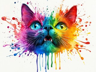 Fototapete - Rainbow Cat Watercolor Splash.