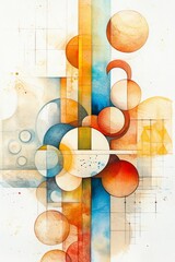Aufkleber - Abstract Watercolor Art with Circles and Lines.