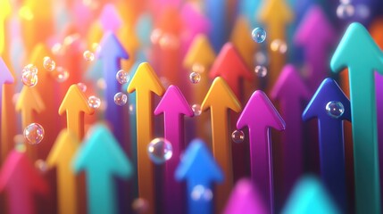 Colorful arrows graphic for market strategy, business growth, and financial development