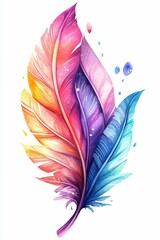 Poster - Watercolor Rainbow Feather with Splatter
