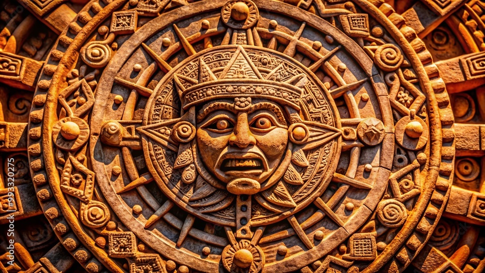 Intricate Aztec Sun Stone Carving Displaying Ancient Symbolism and ...