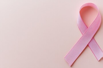 Breast cancer ribbon on colored background.