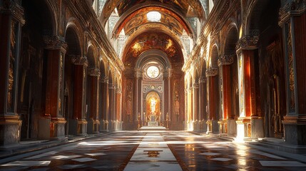 Wall Mural - Golden Cathedral Interior: A Symphony of Light and Architecture