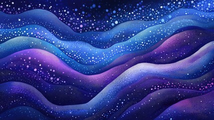 Wall Mural - A vibrant wave in shades of purple and blue filled with numerous dots