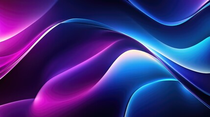 Wall Mural - Abstract background featuring a gradient of blue and purple hues smoothly shaped curves and glowing light effects in a modern minimalistic style