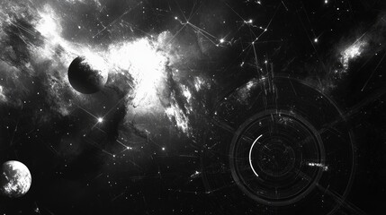 Wall Mural - Abstract Black and White Background Featuring Celestial Geometry