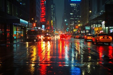 city streets on rainy night, Generative AI